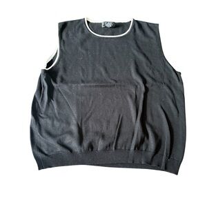 City Silk Knitwear Black Sleeveless Sweater with White Trim Size XL